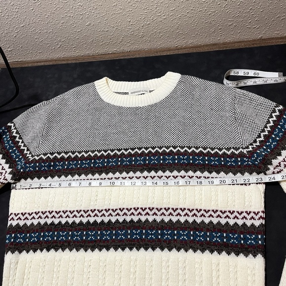 Vintage Fair Isle Cable Knit Mens Crew Neck Sweater Pullover - Picture 4 of 8